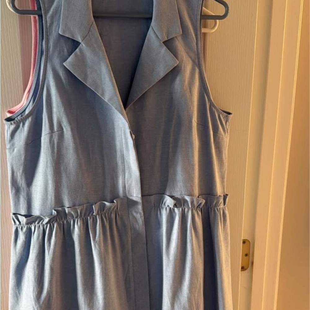 Blue Sleeveless Mini Sundress with Notched Collar - Picture 2 of 2
